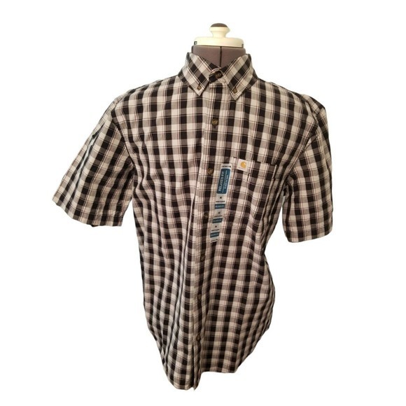 Carhartt Short Sleeve Button Down Men's Black white Plaid Relaxed Fit Medium. - Picture 3 of 4